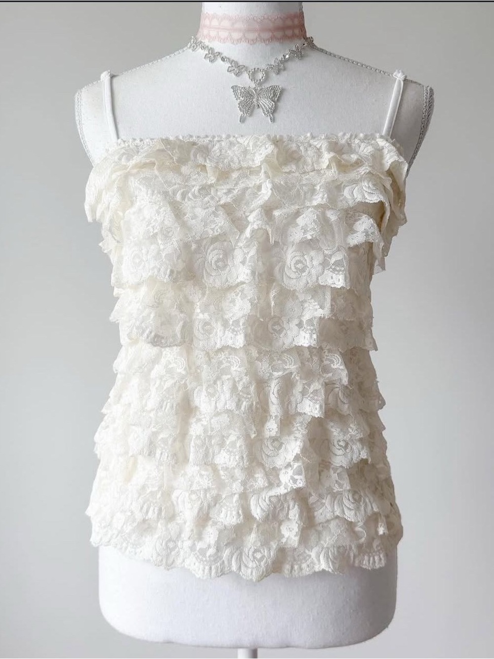 Japanese brand coquette ruffle lace tank